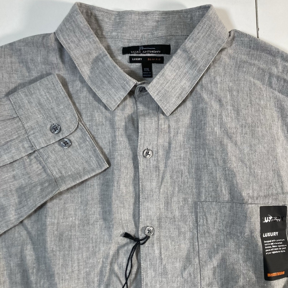 NEW Marc Anthony Linen Blend Button Down Shirt 2XL Slim Gray Casual Oxford NWT